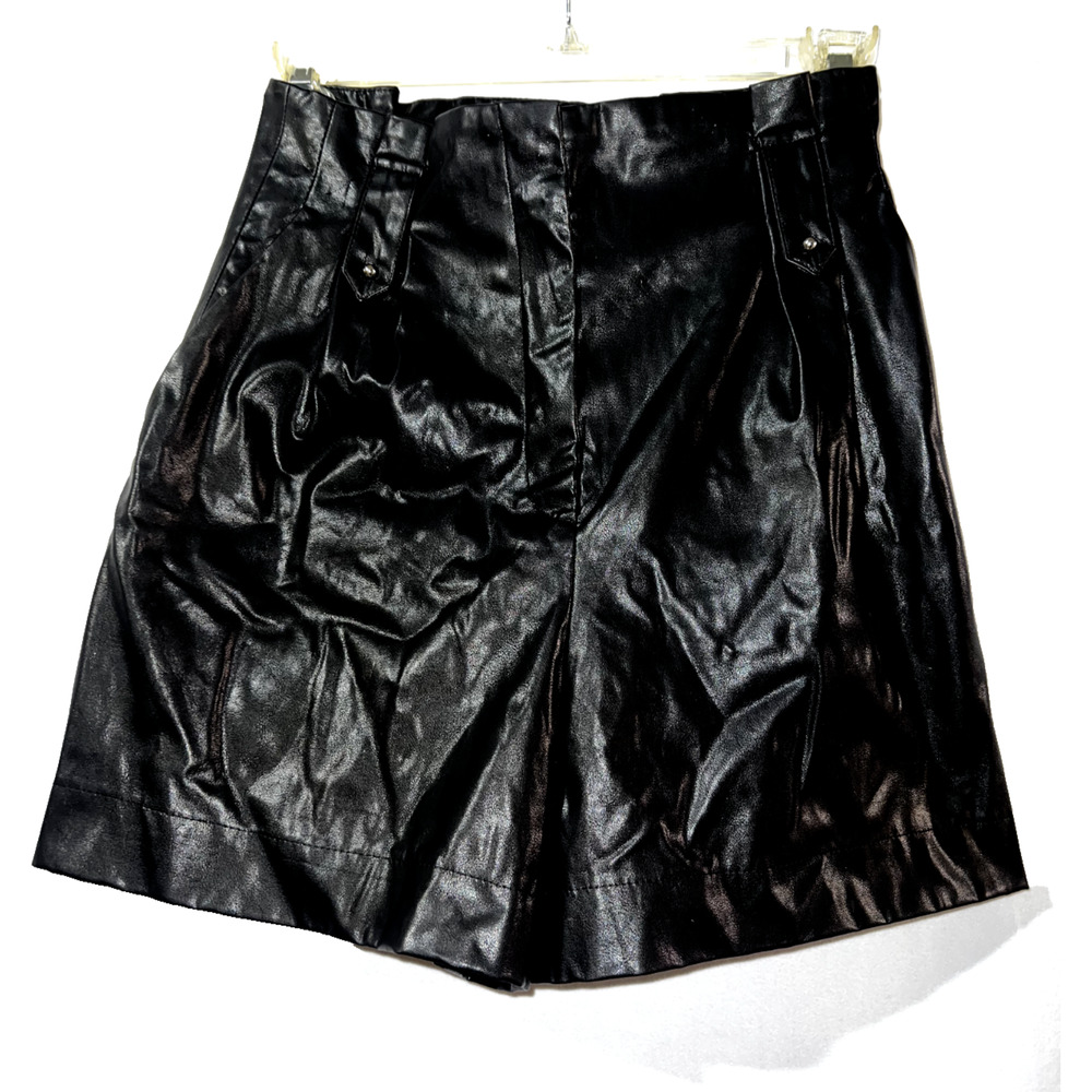 ZARA Women's Size S Black Faux Leather Pleated Shorts w/Belt Loops Pockets